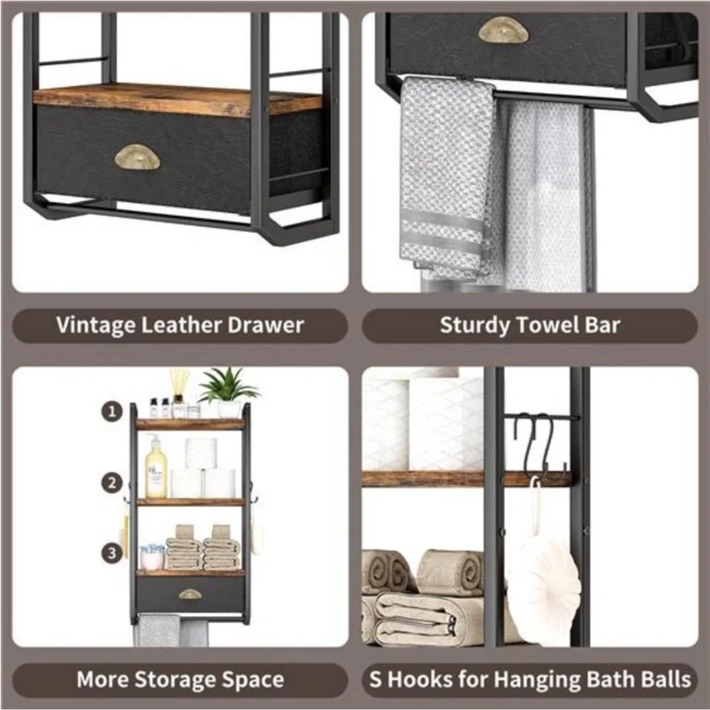 Bathroom Storage Organizer Wall Mounted, 3 Tier Bathroom Towel Rack Shelf